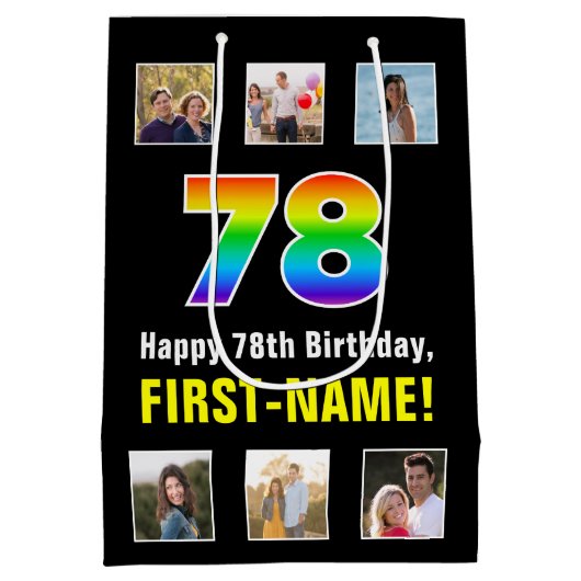 78e verjaardag: Regenboog "78", aangepaste foto's  Medium Cadeauzakje (Achterkant)