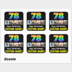 78e verjaardag: Regenboog "78"; Aangepaste foto's Vierkante Sticker