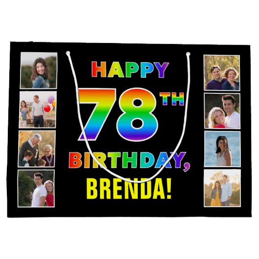 78e verjaardag: Regenboogtekst, Aangepaste foto's  Groot Cadeauzakje (Achterkant)