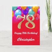 78e verjaardag Rode en goudkleurige ballonnen Kaart (Voorkant)