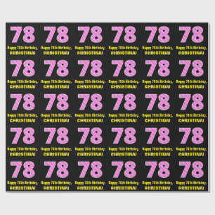 78e verjaardag: Roze strips en harten "78" + Naam Cadeaupapier