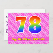 78e verjaardag: Roze strips en harten, regenboog 7 Briefkaart (Voorkant / Achterkant)