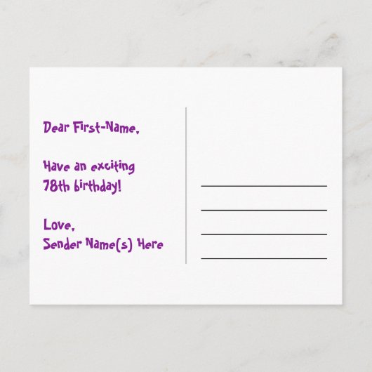 78e verjaardag: Roze strips en harten, regenboog 7 Briefkaart (Achterkant)