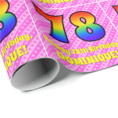 78e verjaardag: Roze strips & harten, regenboognr. Cadeaupapier (Rol Hoek)