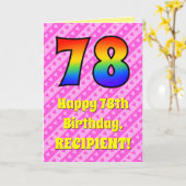 78e verjaardag: Roze strips & harten, regenboognr. Kaart (Gele Bloem)