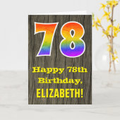 78e verjaardag: rustieke Faux Wood Look, Rainbow " Kaart (Gele Bloem)