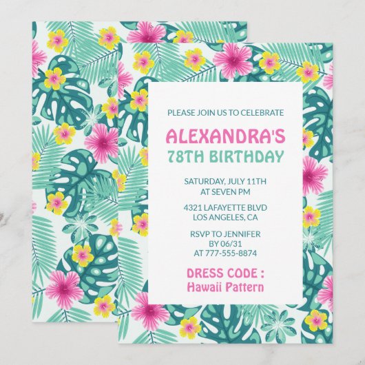 78e verjaardag uitnodigingen Hibiscus Hawaii Flora (Voorkant / Achterkant)