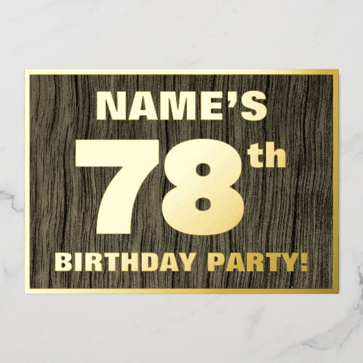78e verjaardag: Vet, Faux-Hout-patroon Folie Uitnodiging (Voorkant)