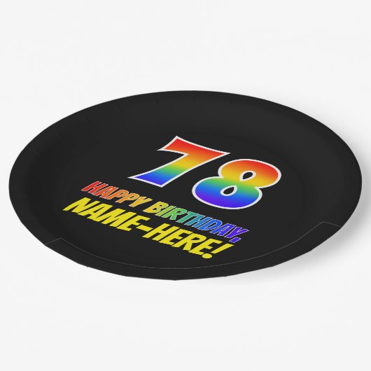 78e verjaardag: Vet, Vun, eenvoudig, regenboog 78 Papieren Bordje (Gekanteld)