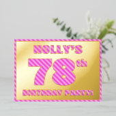 78e verjaardag - Vet, vun, roze band # 78 Folie Uitnodiging (Staand Voorkant)