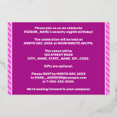 78e verjaardag - Vet, vun, roze band # 78 Folie Uitnodiging (Achterkant)