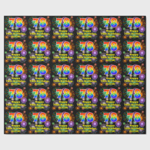 78e verjaardag: vuurwerk, regenboogblik # "78" cadeaupapier