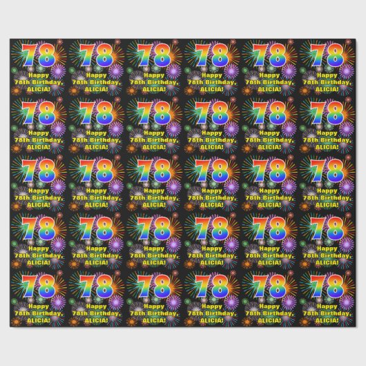 78e verjaardag: vuurwerk, regenboogblik # "78" cadeaupapier (Zoom)