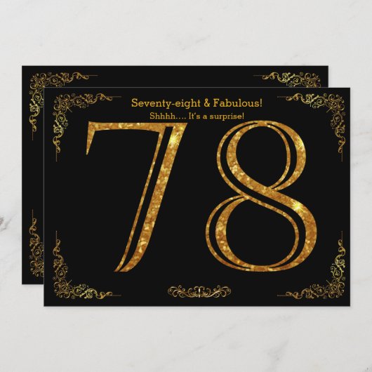 78e Verjaardagsfeest, Gatsby styl, zwart goud glit Kaart (Voorkant / Achterkant)