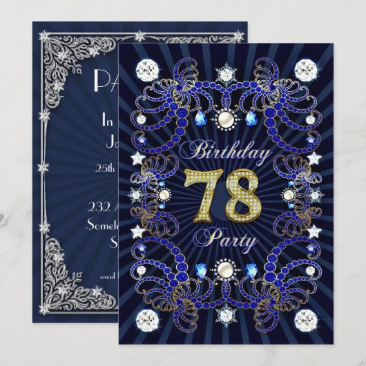78e verjaardagsfeest met massa's juwelen kaart (Voorkant / Achterkant)