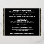 78e Verjaardagsfeest — Opvallende nep houtneringte Folie Uitnodiging (Achterkant)