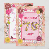 78e verjaardagsfeestje met bloemenfeest lijst kaart (Voorkant / Achterkant)