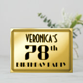 78ste verjaardag: Art Deco Kijk "78" en naam Folie Uitnodiging (Staand Voorkant)
