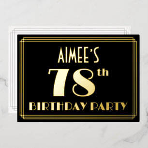 78ste verjaardag: Art Deco Kijk "78", met naam Folie Uitnodiging