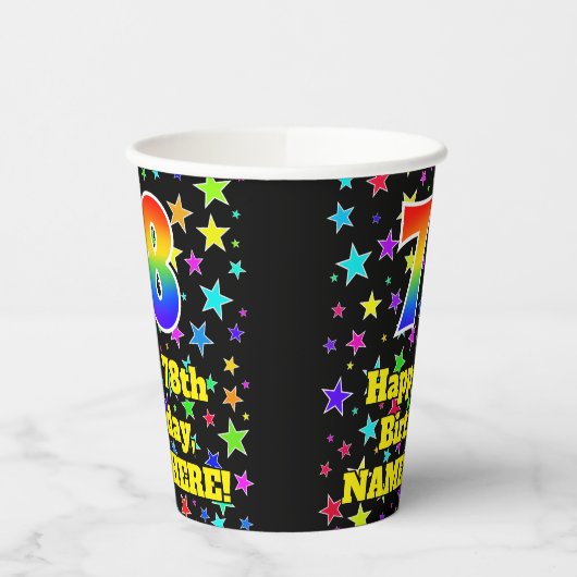 78ste verjaardag: Fun Stars Pattern en Rainbow 78 Papieren Bekers (Links)