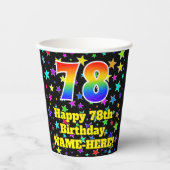 78ste verjaardag: Fun Stars Pattern en Rainbow 78 Papieren Bekers (Voorkant)