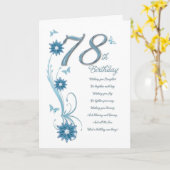 78ste verjaardag in blauwgroen met bloemen en vlin kaart (Gele Bloem)