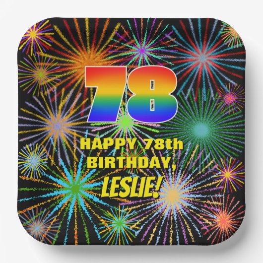 78ste verjaardag: kleurrijk, gevierd vuurwerk papieren bordje (Voorkant)