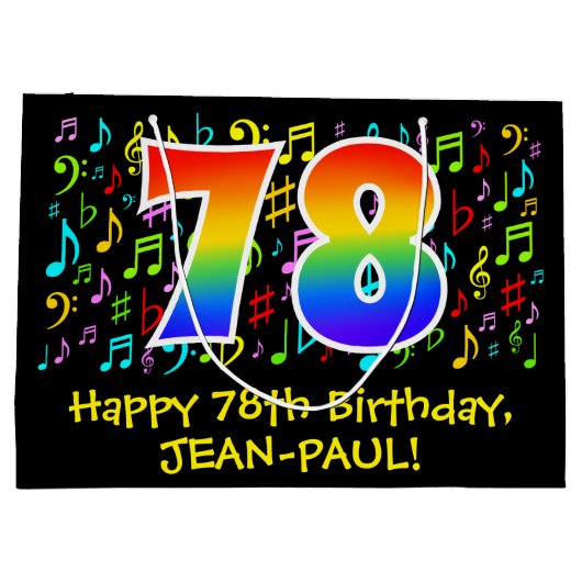 78ste verjaardag - Kleurrijke muzieksymbolen, Rain Groot Cadeauzakje (Achterkant)