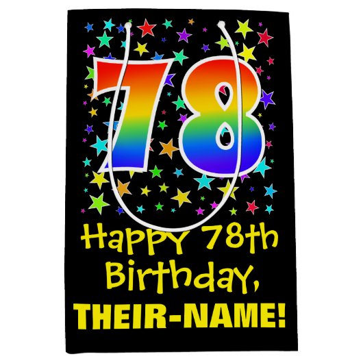 78ste verjaardag: Kleurrijke Sterren Patroon & Reg Medium Cadeauzakje (Voorkant)