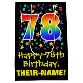 78ste verjaardag: Kleurrijke Sterren Patroon & Reg Medium Cadeauzakje (Achterkant)