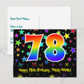 78ste verjaardag: leuk sterrenpatroon, regenboog 7 briefkaart (Voorkant / Achterkant)