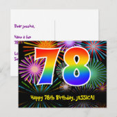 78ste verjaardag - Leuk vuurwerkpatroon + Regenboo Briefkaart (Voorkant / Achterkant)