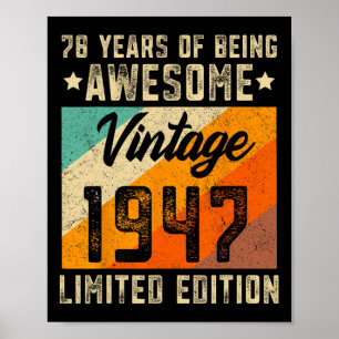 78ste verjaardag Mannen 78 jaar oud Vrouwen 1947 L Poster