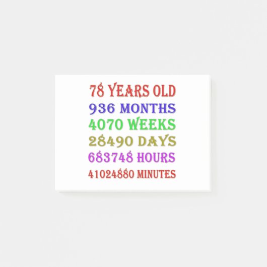 78ste verjaardag mijlpalen post-it® notes (Voorkant)