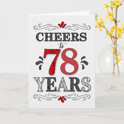 78ste verjaardag Proost in rood wit zwart patroon Kaart (Gele Bloem)