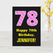 78ste verjaardag: roze strepen en harten "78" + na kaart (Gele Bloem)