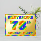 78ste verjaardag van de geboorte - Fun, regenboogs Folie Uitnodiging (Staand Voorkant)