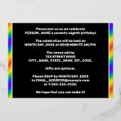 78ste verjaardag van de geboorte - Fun, regenboogs Folie Uitnodiging (Achterkant)