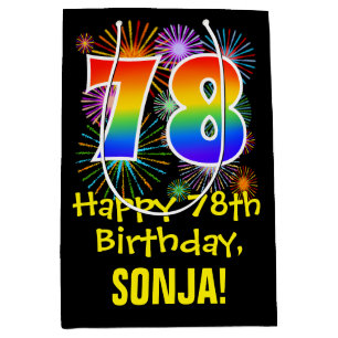 78ste verjaardag: vuurwerk patroon + regenboog 78 medium cadeauzakje