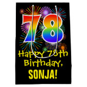 78ste verjaardag: vuurwerk patroon + regenboog 78 medium cadeauzakje (Achterkant)