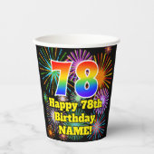 78ste verjaardag: vuurwerk patroon + regenboog 78 papieren bekers (Voorkant)