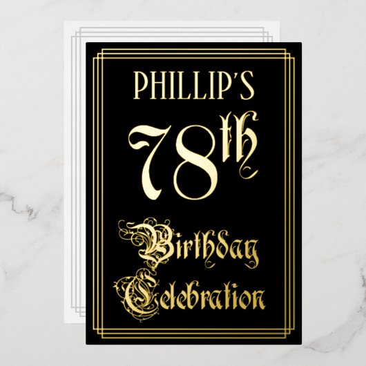 78ste verjaardagsfeest — Fantasievol script & aang Folie Uitnodiging (Voorkant / Achterkant)