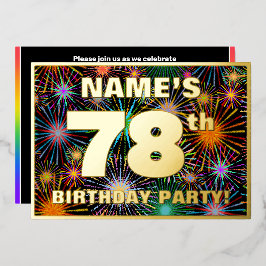 78ste Verjaardagsfeest — Pret, Kleurrijk Vuurwerk Folie Uitnodiging