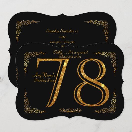 78th, Birthday party 78th, geweldige Gatsby, zwart Kaart (Voorkant / Achterkant)