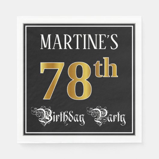 78th Birthday Party — Fancy Script, Faux Gold Look Servet (Voorkant)