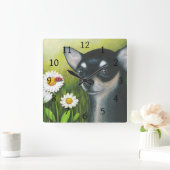 79 black Chihuahua Ladybug Vierkante Klok (Huis)