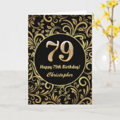 79e Birthday Black en Gold Floral Pattern Kaart (Gele Bloem)