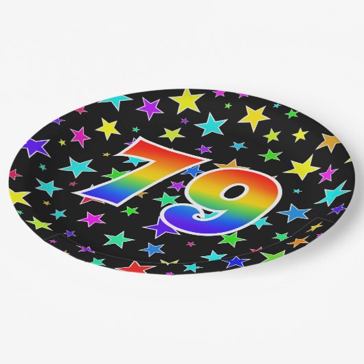 79e evenement: Bold, Fun, Kleurrijke Regenboog 79 Papieren Bordje (Gekanteld)