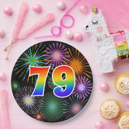 79e Evenement - Leuk, Kleurrijk, Vet, Regenboog 79 Papieren Bordje (Feest)