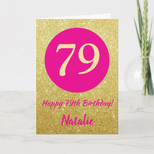 79e Happy Birthday Hot Pink en Gold Glitter Kaart